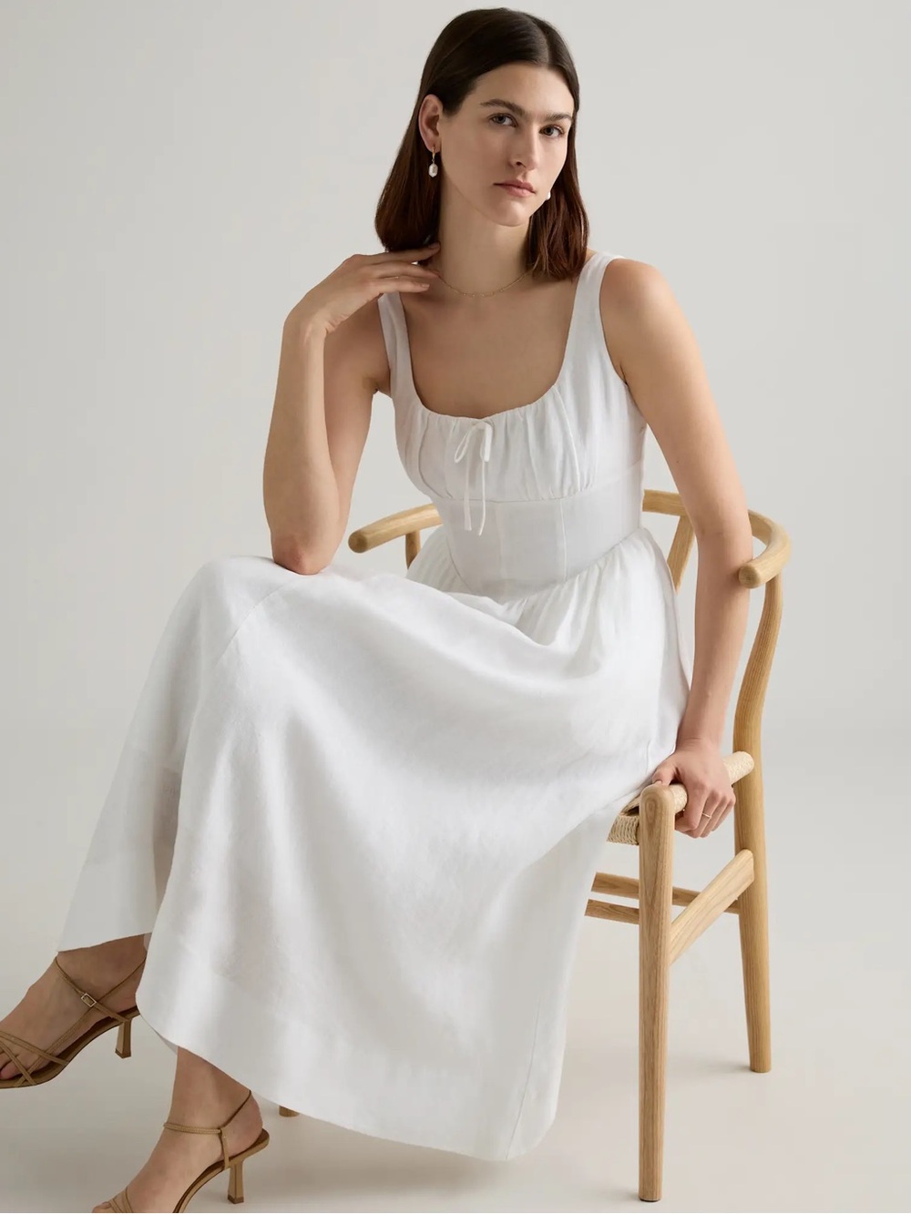 NEW Quince 100% European Linen Corset Midi Dress Square-Neck Maxi White XS S 4 6